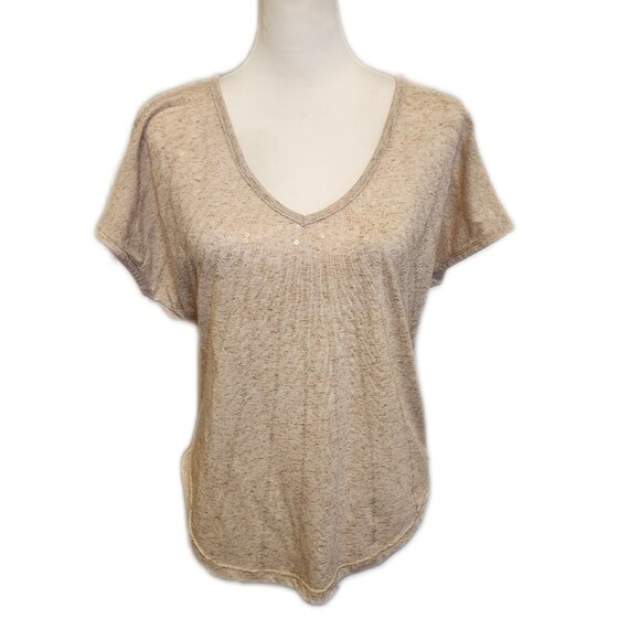 Eyeshadow heather tan cream cap-sleeve t-shirt tee w/ sequins - S - Picture 1 of 5